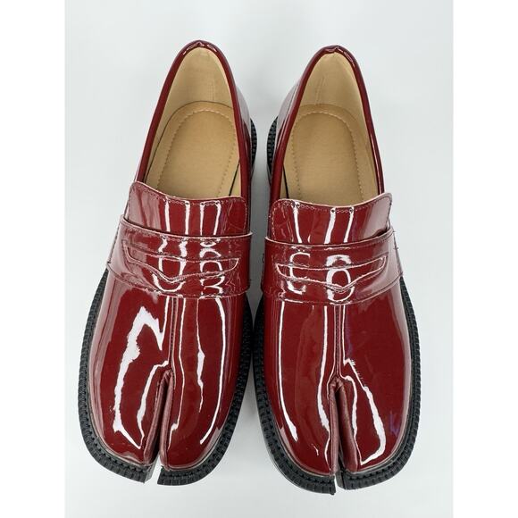 Women’s Patent Tabi Split Toe Loafers Burgundy Chunky Lug Sole Size 38 7.5 NWOB - Picture 4 of 12